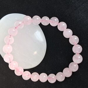 Rose Quartz Natural Crystal‎ Stone Stretchy Bracelet. 8MM Bead Size.